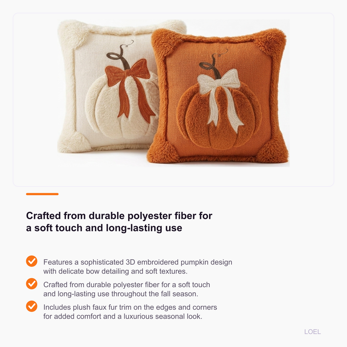 Embroidered Pumpkin Throw Pillow Cover with Bow Accents for Fall and Halloween Decor - selling point 3