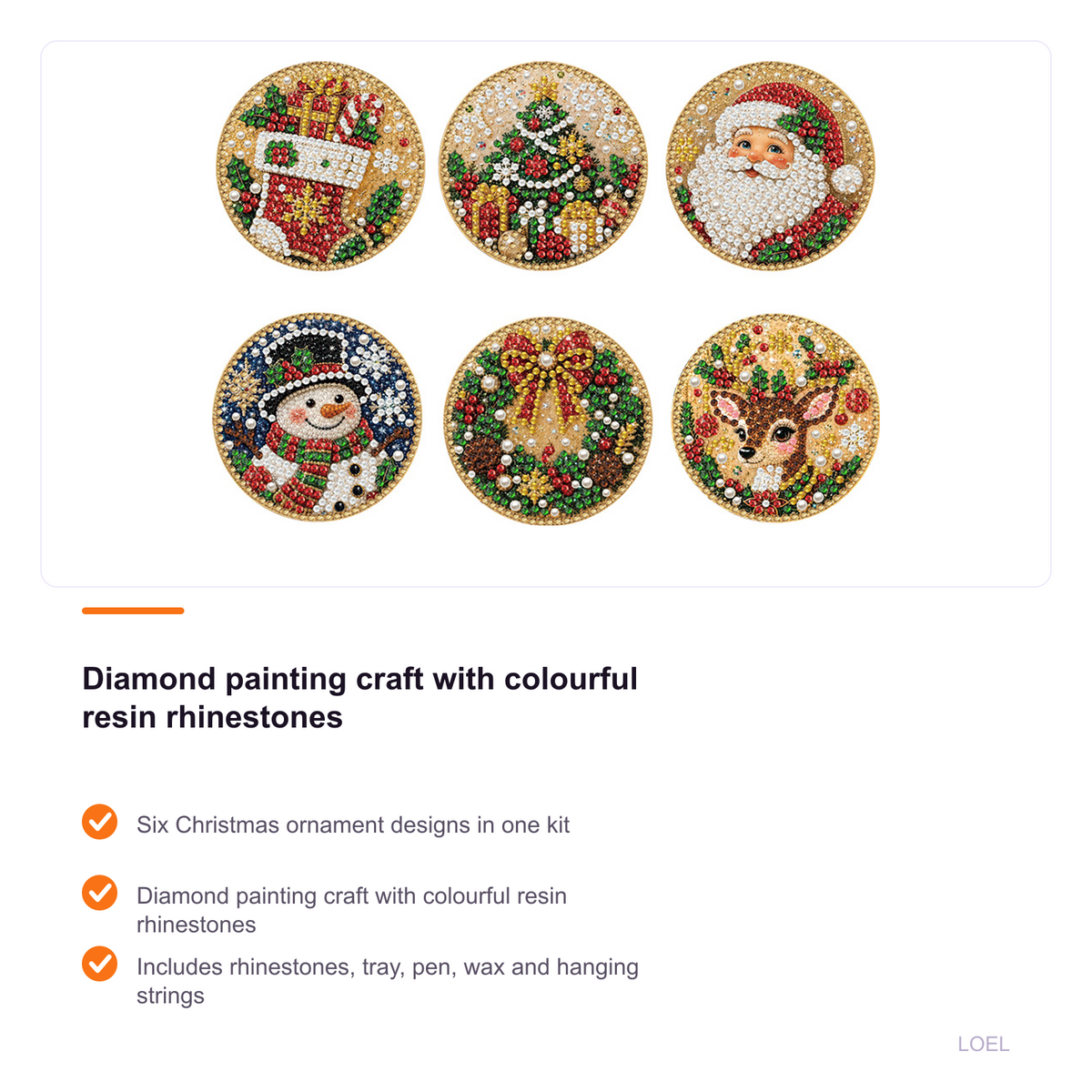 6-Piece Christmas Diamond Painting Ornament Kit - DIY Rhinestone Hanging Decorations - selling point 3
