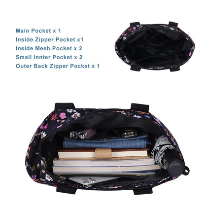 Women's Waterproof Zip-Top Tote Bag with 7 Compartments - Large Travel Shoulder Handbag for Grocery, Beach and Work
