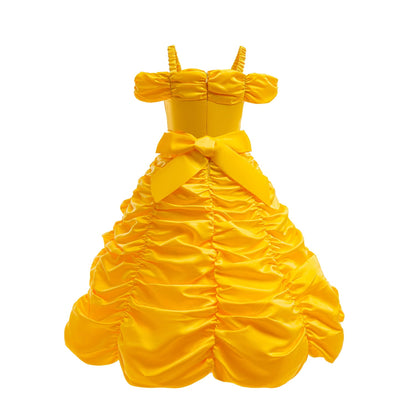 HAWEE Yellow Princess Dress for Girls Off Shoulder Layered Dress Up Halloween Birthday Cosplay Costume