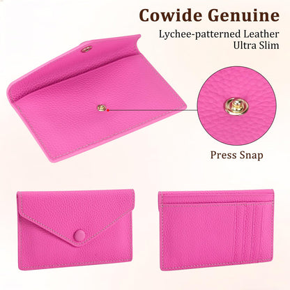 Women's Genuine Leather Card Holder Wallet - Slim Pebbled Cowhide Card Case with 6 Card Slots and Coin Pocket