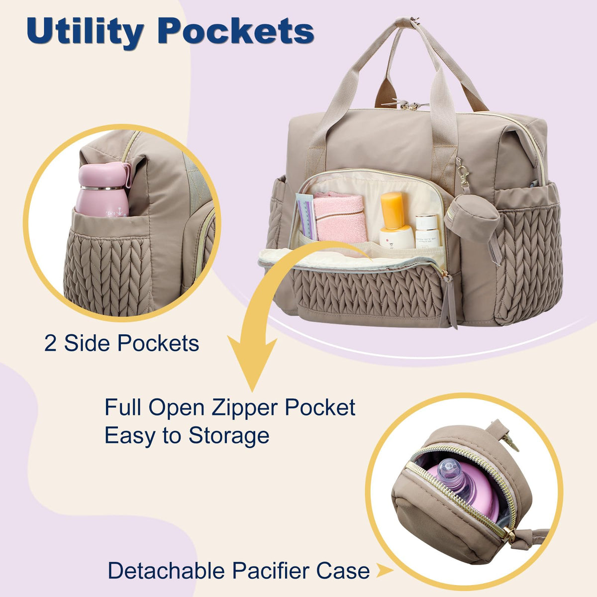Large Diaper Bag Tote with Changing Pad and Pacifier Case - Waterproof Baby Travel Bag for New Parents