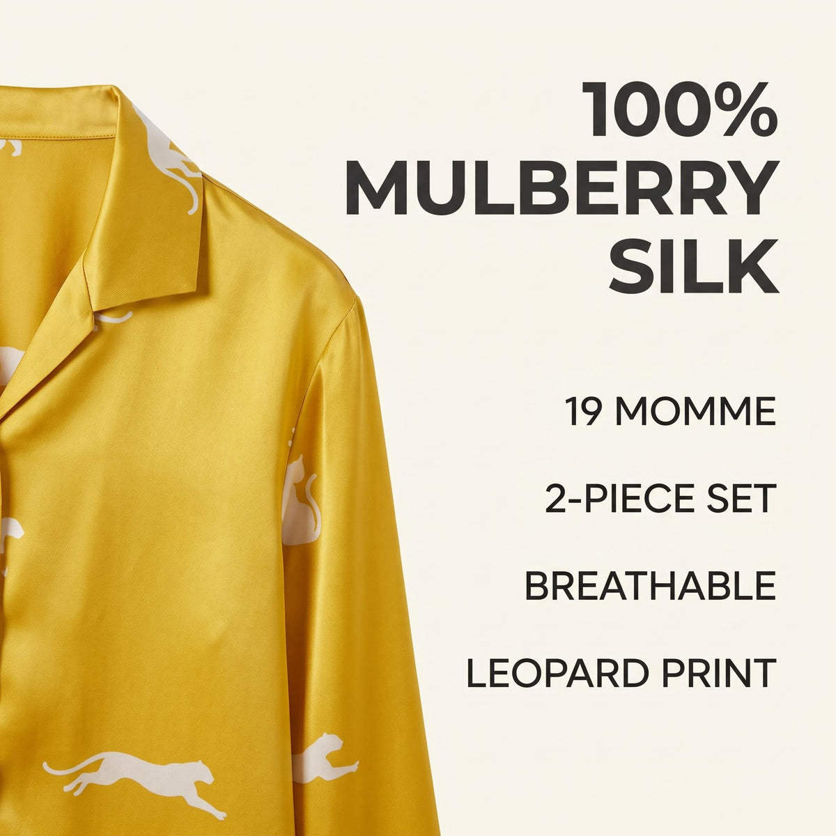 19 Momme 100% Mulberry Silk Pajama Set for Women - Long Sleeve Leopard Print Loungewear