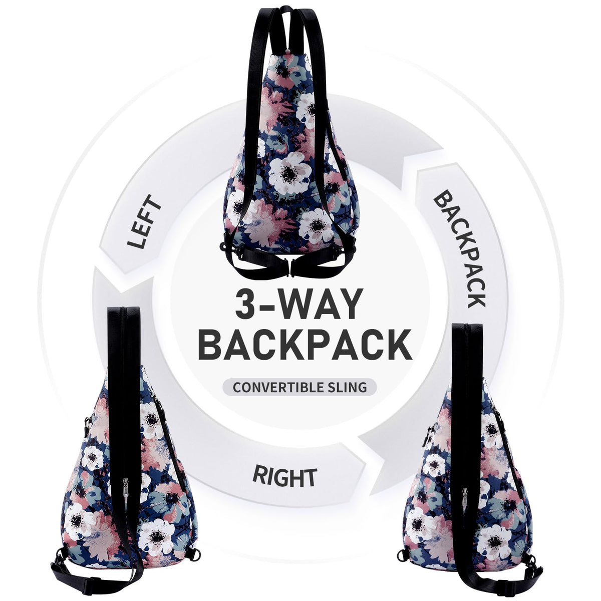 Women's Convertible Sling Bag - Water-Resistant Crossbody Chest Bag and Daypack with Anti-Theft Pocket