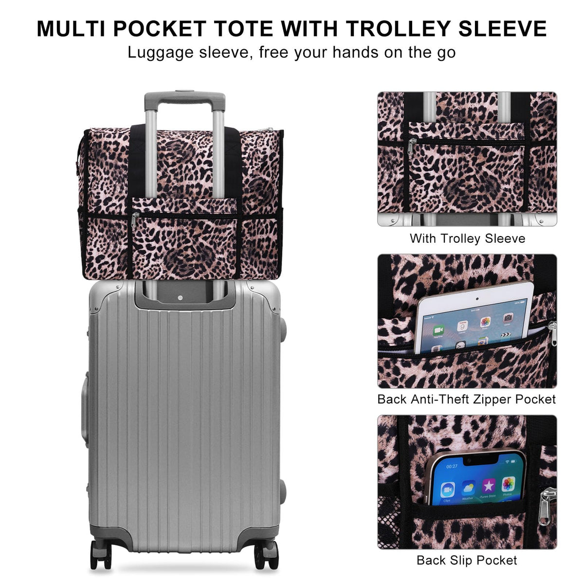 Utility Tote Bag with Laptop Compartment and Trolley Sleeve - 15-Pocket Zip-Top Commute Shoulder Bag for Work