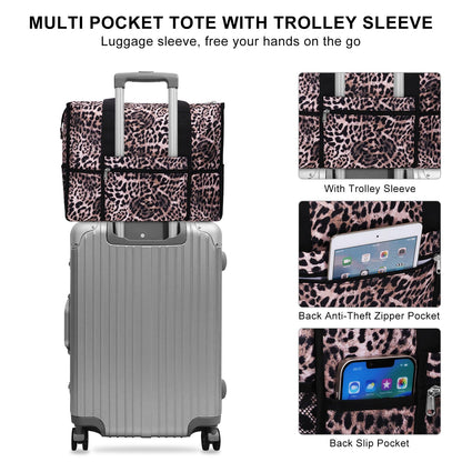Utility Tote Bag with Laptop Compartment and Trolley Sleeve - 15-Pocket Zip-Top Commute Shoulder Bag for Work