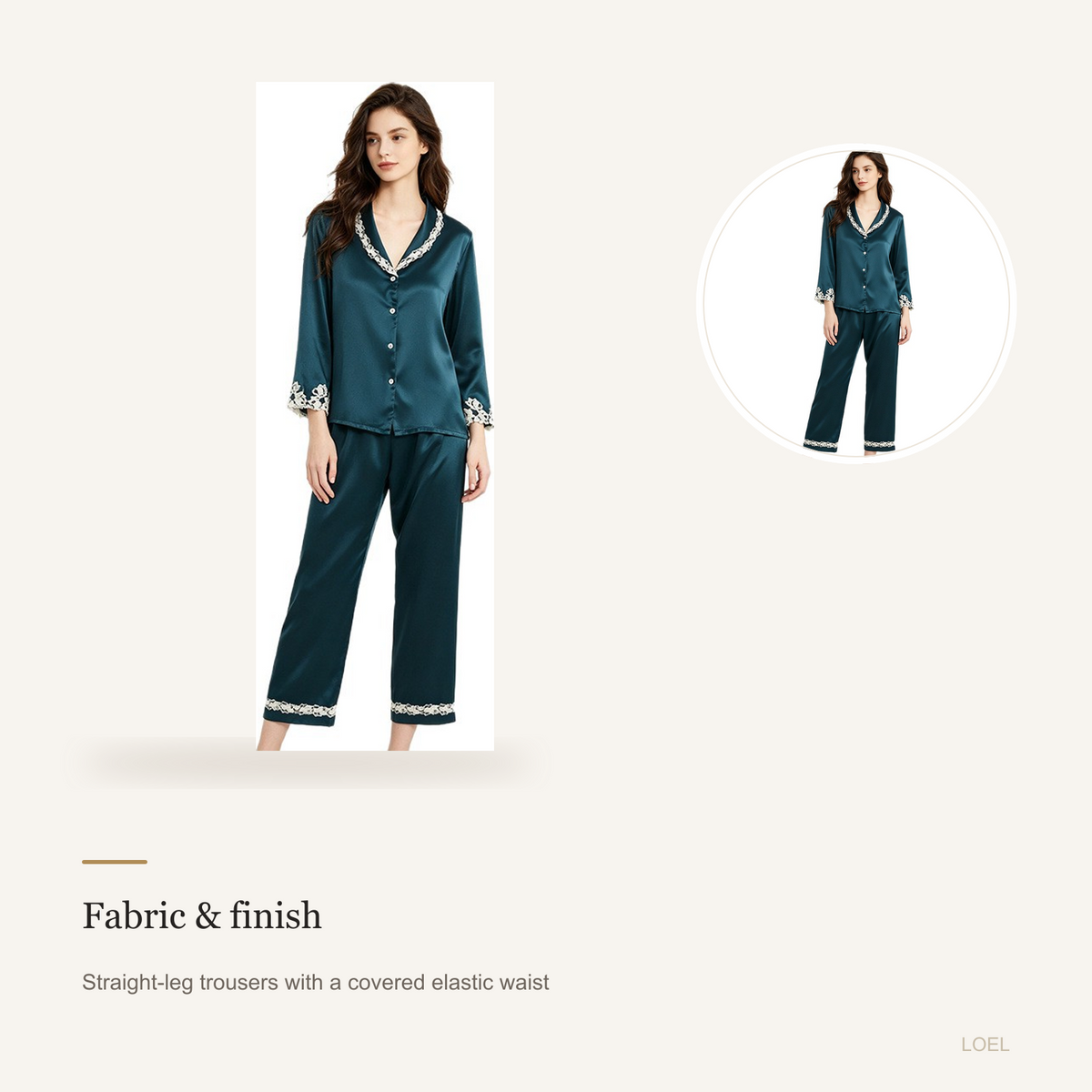 19 Momme 100% Mulberry Silk Pajama Set for Women - Long Sleeve Lace-Trim Cool-Touch Loungewear - detail 1