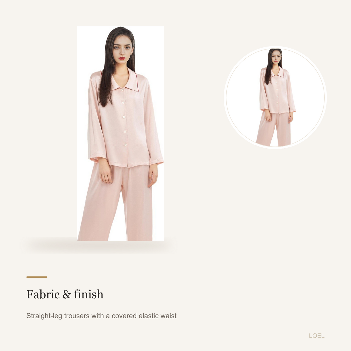 100% Mulberry Silk Pajama Set for Women - Doll Collar Long Sleeve Sleepwear - detail 1