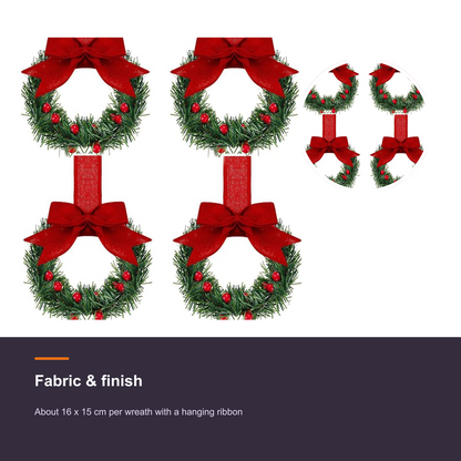 12-Piece Mini Christmas Wreath Ornaments - Farmhouse Cabinet Wreaths with Bows - detail 1