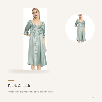 19 Momme 100% Mulberry Silk Nightgown for Women - French Court Midi Dress - detail 1