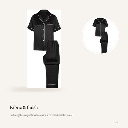100% Mulberry Silk Short Sleeve and Long Pants Pajama Set for Women - Lightweight Summer Sleepwear - detail 1
