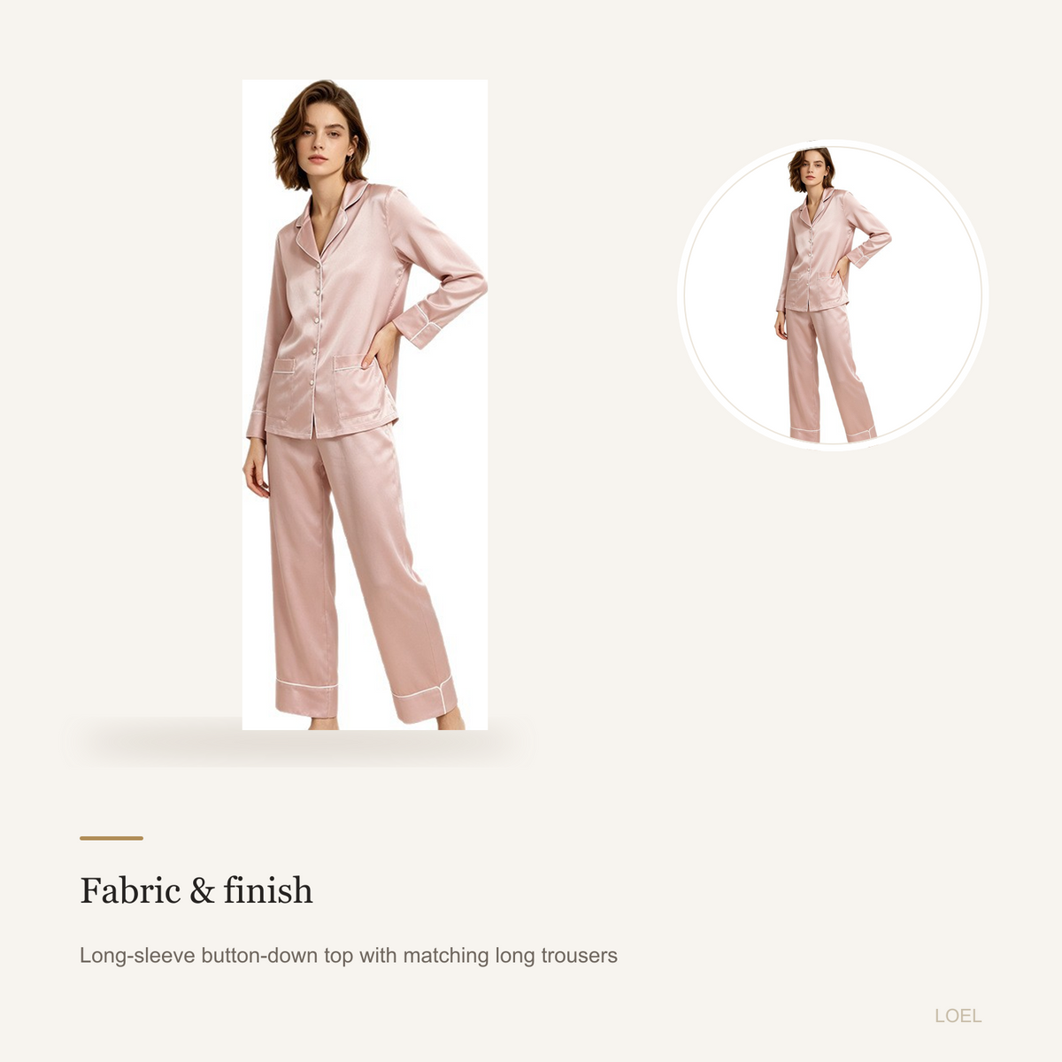 19 Momme 100% Mulberry Silk Pajama Set for Women - Machine Washable Long Sleeve Loungewear - detail 1