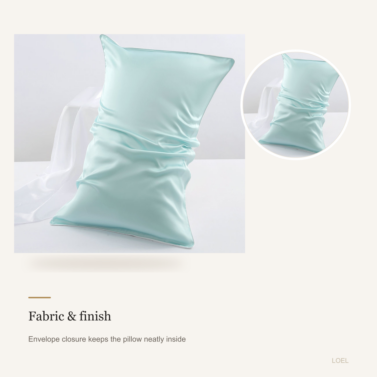 16 Momme 100% Mulberry Silk Pillowcase - 48 x 74 cm Silk Pillow Cover with Envelope Closure - detail 1