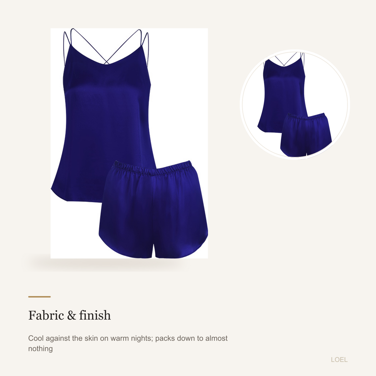100% Mulberry Silk Cami and Shorts Set for Women - Adjustable Straps Summer Sleepwear - detail 1