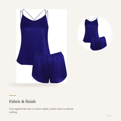 100% Mulberry Silk Cami and Shorts Set for Women - Adjustable Straps Summer Sleepwear - detail 1