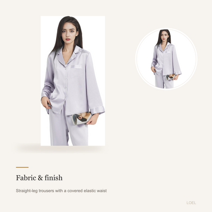 19 Momme 100% Mulberry Silk Pajama Set for Women - Long Sleeve Spring-Autumn Loungewear - detail 1