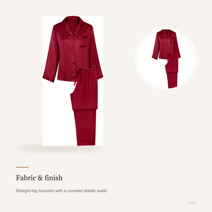 100% Mulberry Silk Long Sleeve Pajama Set for Women - Everyday Two-Piece Sleepwear - detail 1