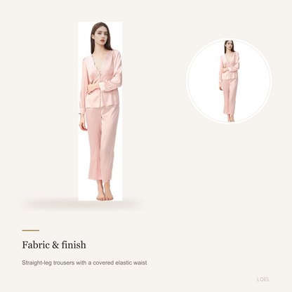19 Momme 100% Mulberry Silk Pajama Set for Women - Long Sleeve Two-Piece, Sizes S-L - detail 1