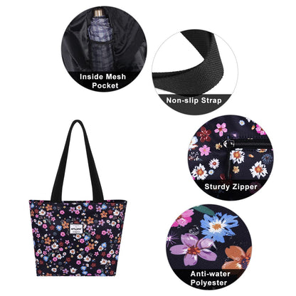 Women's Waterproof Zip-Top Tote Bag with 7 Compartments - Large Travel Shoulder Handbag for Grocery, Beach and Work