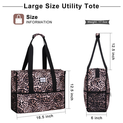 Utility Tote Bag with Laptop Compartment and Trolley Sleeve - 15-Pocket Zip-Top Commute Shoulder Bag for Work