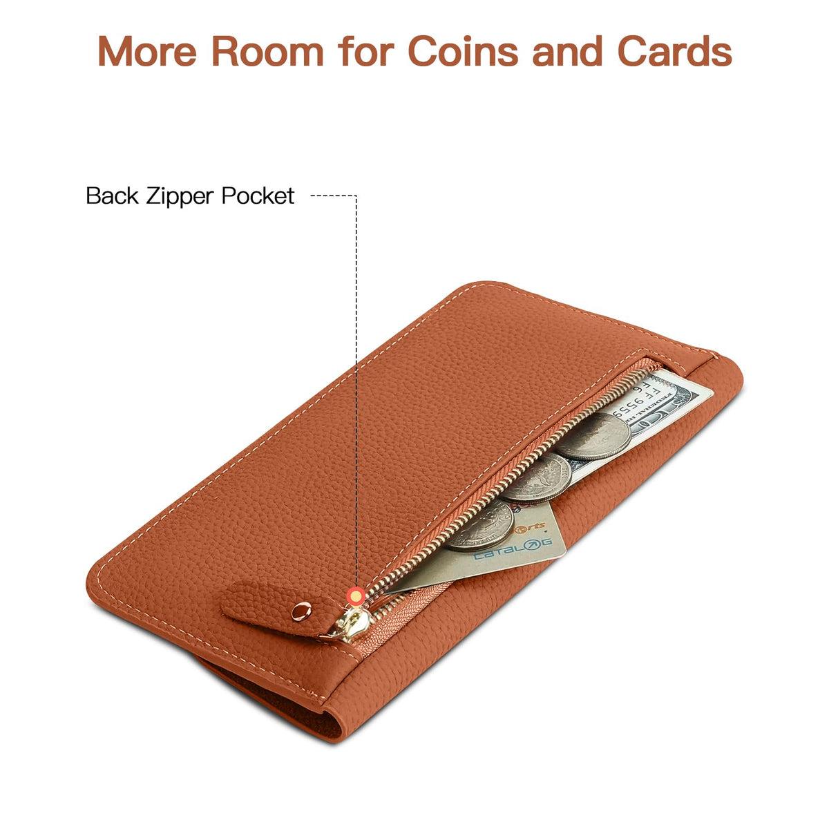 Women's Genuine Leather Bifold Wallet - Ultra Slim Pebbled Cowhide Purse with 6 Card Slots and Zip Coin Pockets