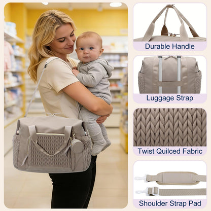 Large Diaper Bag Tote with Changing Pad and Pacifier Case - Waterproof Baby Travel Bag for New Parents