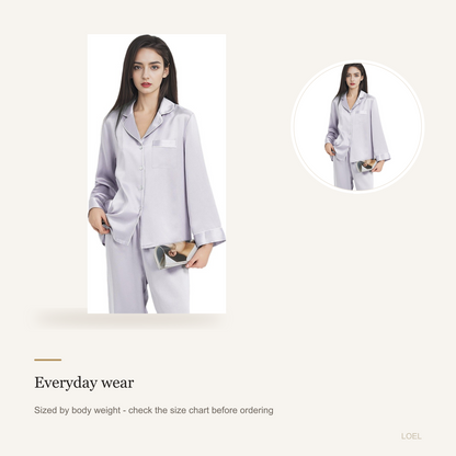 19 Momme 100% Mulberry Silk Pajama Set for Women - Long Sleeve Long Pants Loungewear - detail 2