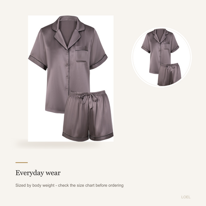 100% Mulberry Silk Short Sleeve and Shorts Pajama Set for Women - Lightweight Summer Sleepwear - detail 2