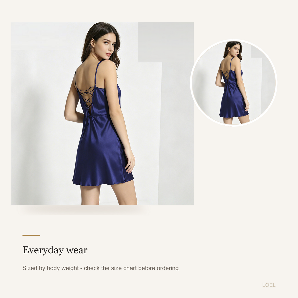 100% Mulberry Silk Backless Slip Dress for Women - Lace-Up Back Mini Nightgown - detail 2