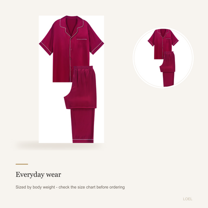 100% Mulberry Silk Short Sleeve and Long Pants Pajama Set for Men - Lightweight Summer Sleepwear - detail 2