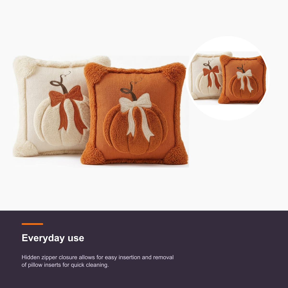 Embroidered Pumpkin Throw Pillow Cover with Bow Accents for Fall and Halloween Decor - detail 2