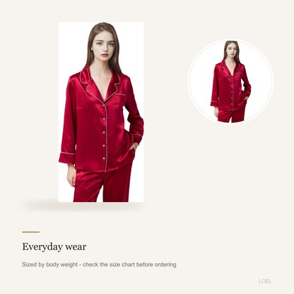 22 Momme 100% Mulberry Silk Pajama Set for Women - Grandeur Long Sleeve Two-Piece - detail 2