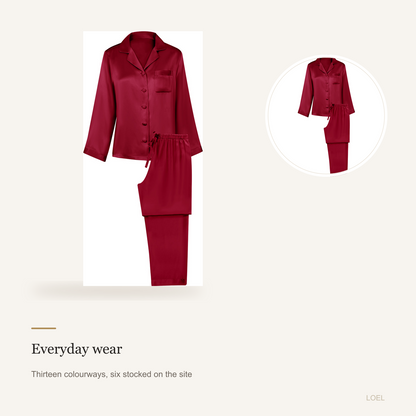 100% Mulberry Silk Long Sleeve Pajama Set for Women - Everyday Two-Piece Sleepwear - detail 2