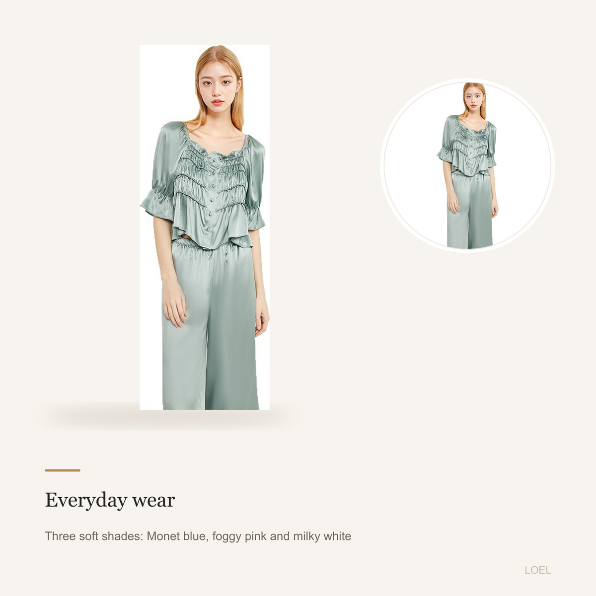 Heavyweight 100% Mulberry Silk Pajama Set for Women - Square-Neck Long Sleeve Loungewear - detail 2