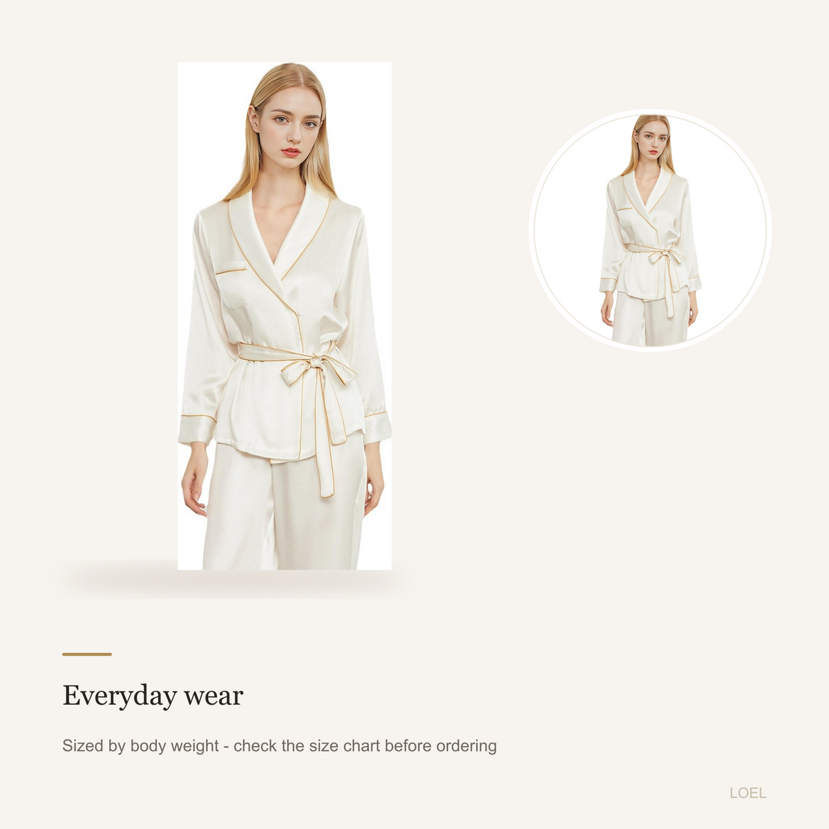 19 Momme 100% Mulberry Silk Robe and Pants Set for Women - Long Sleeve Wrap Loungewear - detail 2