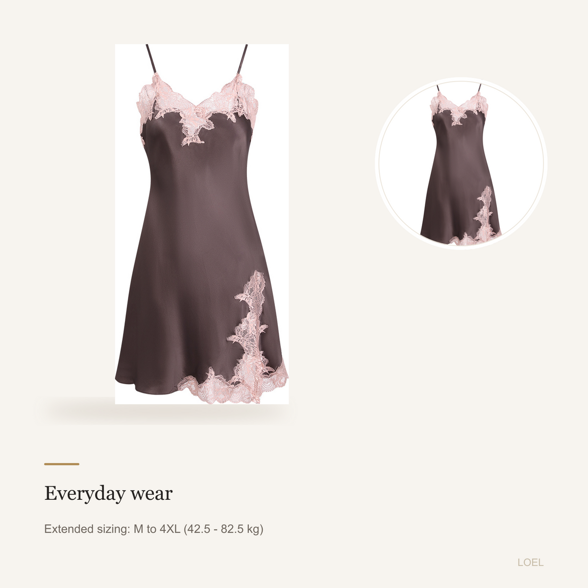 100% Mulberry Silk Slip Nightgown for Women - Lace-Hem Mini Slip with Side Slit, M to 4XL - detail 2