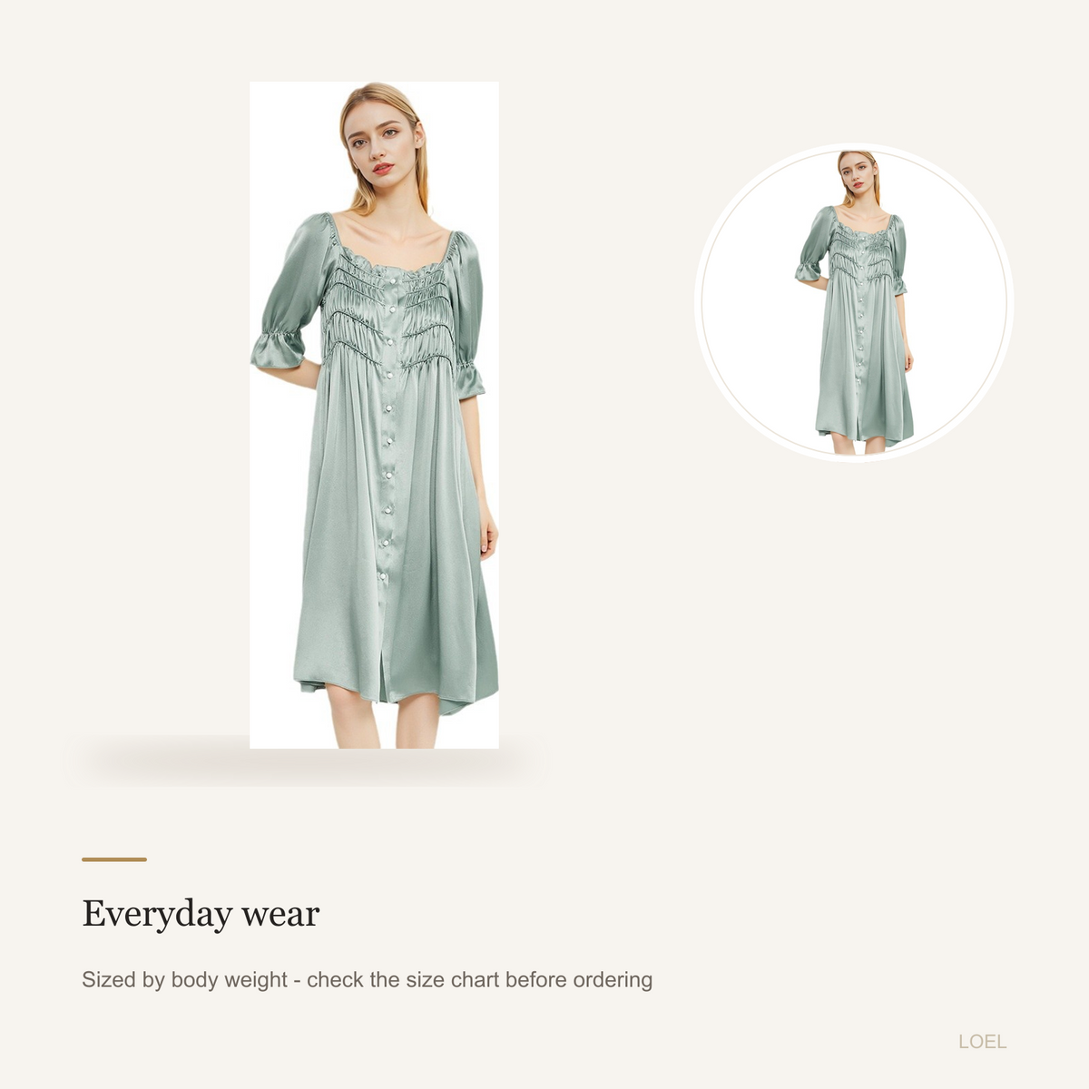 19 Momme 100% Mulberry Silk Nightgown for Women - French Court Midi Dress - detail 2