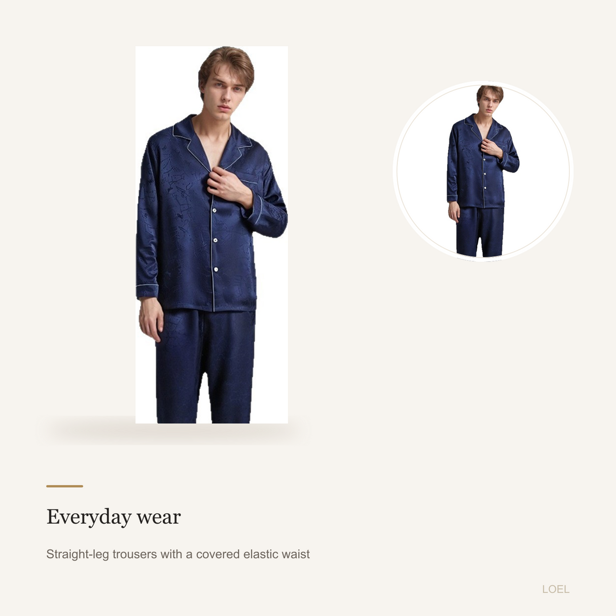 19 Momme 100% Mulberry Silk Jacquard Pajama Set for Men - Long Sleeve Loungewear - detail 2