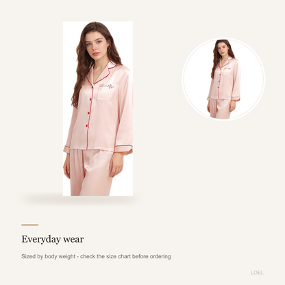 Heavyweight 100% Mulberry Silk Pajama Set for Women - Long Sleeve Loungewear - detail 2
