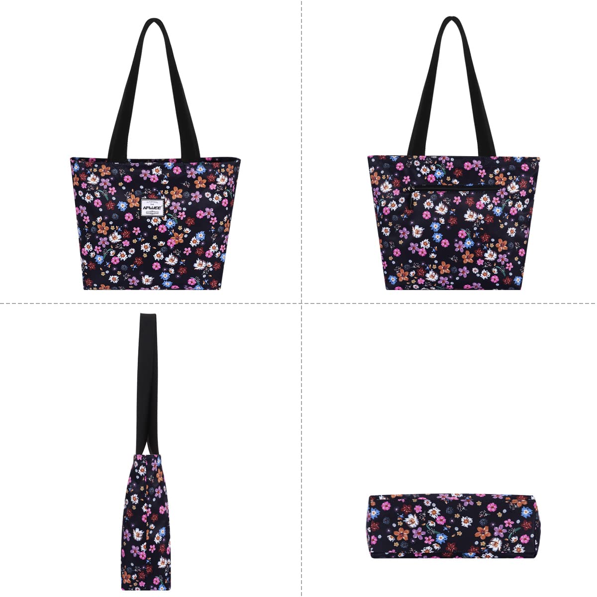 Women's Waterproof Zip-Top Tote Bag with 7 Compartments - Large Travel Shoulder Handbag for Grocery, Beach and Work