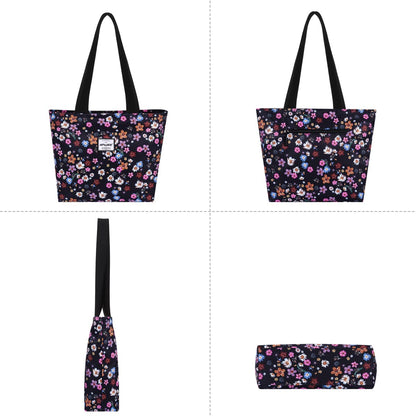 Women's Waterproof Zip-Top Tote Bag with 7 Compartments - Large Travel Shoulder Handbag for Grocery, Beach and Work