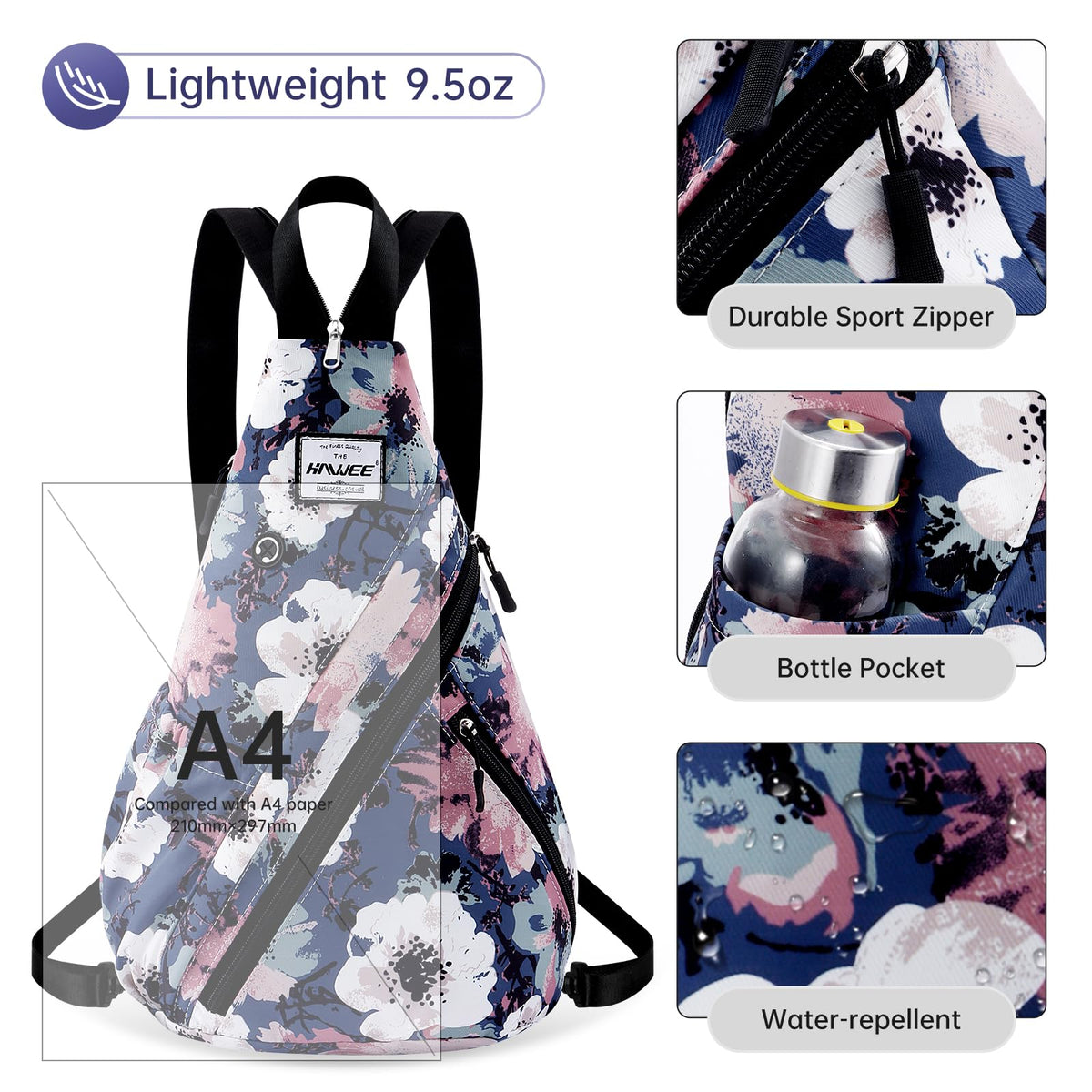 Women's Convertible Sling Bag - Water-Resistant Crossbody Chest Bag and Daypack with Anti-Theft Pocket