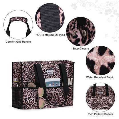 Utility Tote Bag with Laptop Compartment and Trolley Sleeve - 15-Pocket Zip-Top Commute Shoulder Bag for Work