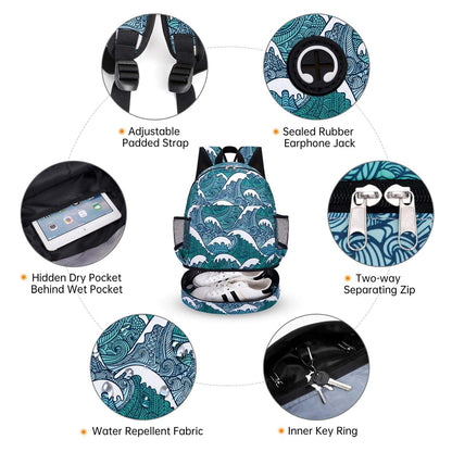 Water-Resistant Gym Backpack with Shoe Compartment and Wet Pocket - 11-Pocket Travel Sports Bag for Swimming and Yoga