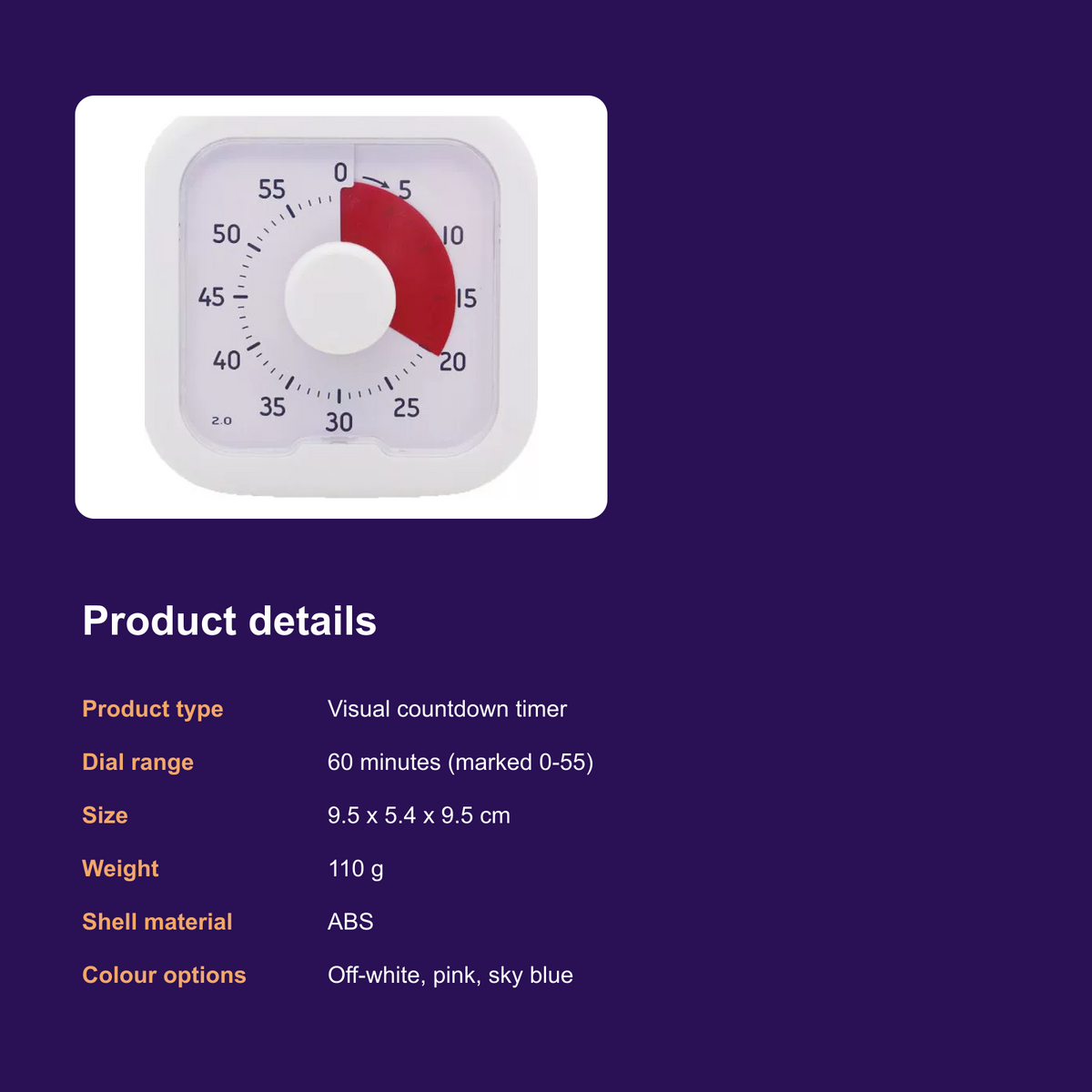 Visual Timer for Kids and Students - 60 Minute Countdown Clock with Turn-and-Set Dial for Study, Kitchen and Office - product details