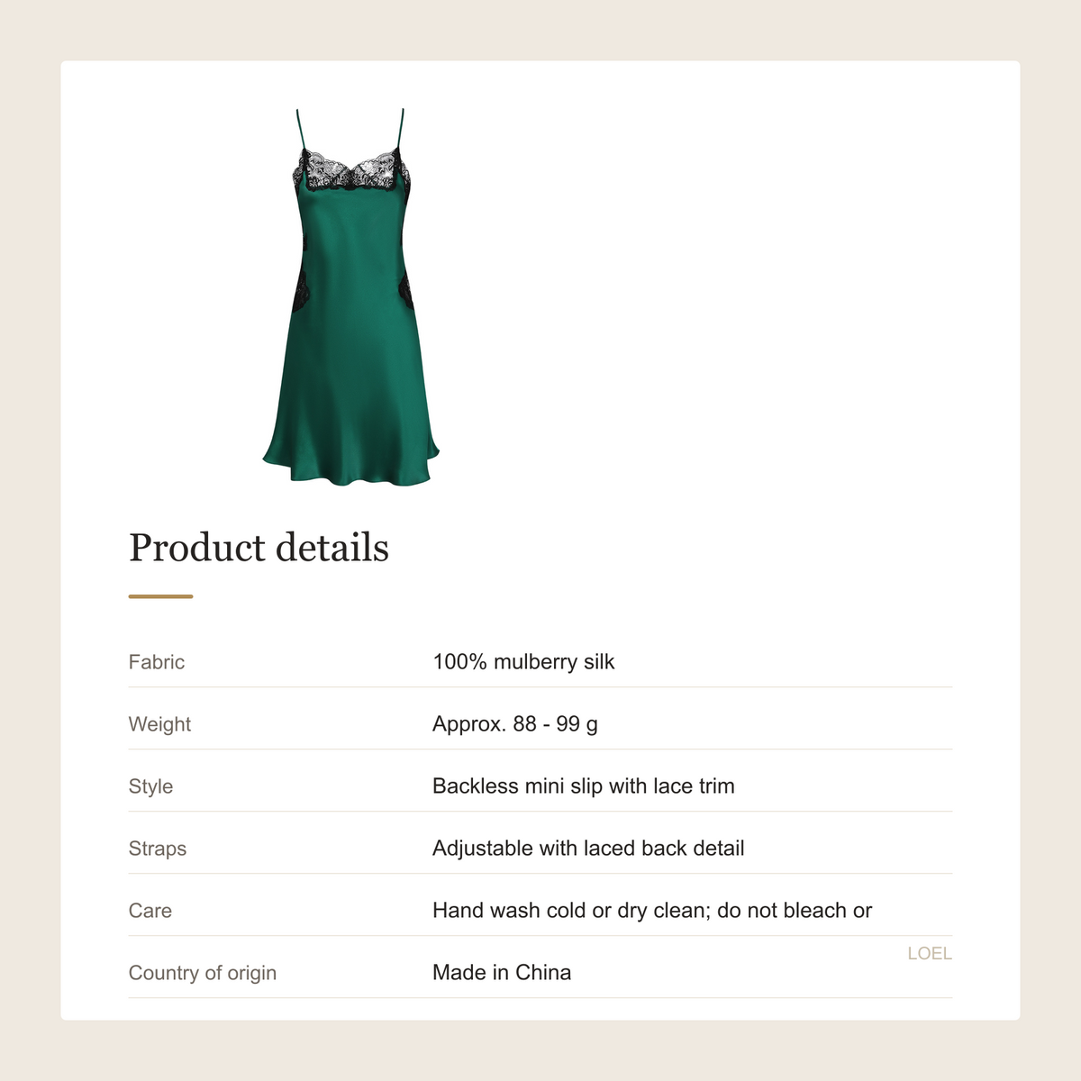 100% Mulberry Silk Backless Slip Nightgown for Women - Adjustable Straps Mini Slip - product details