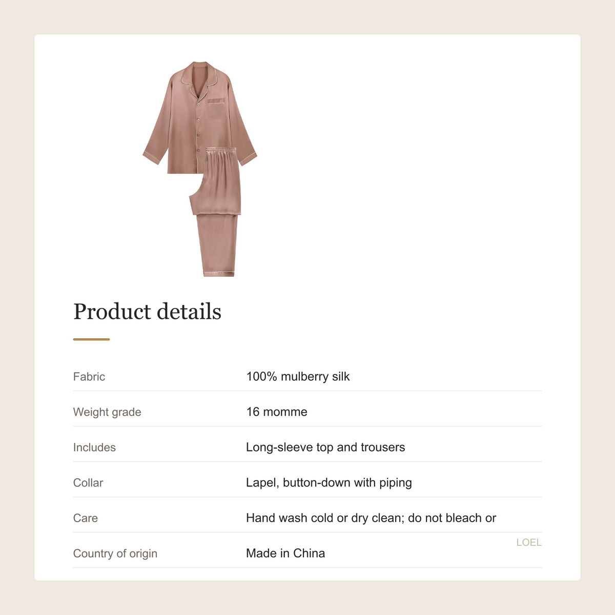16 Momme 100% Mulberry Silk Pajama Set for Men - Long Sleeve Two-Piece Loungewear - product details