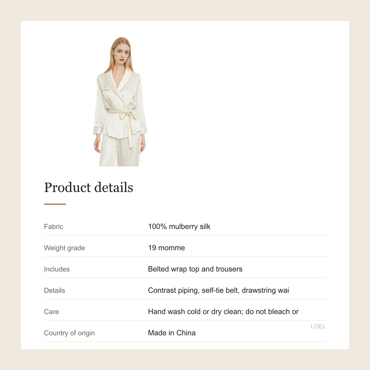 19 Momme 100% Mulberry Silk Robe and Pants Set for Women - Long Sleeve Wrap Loungewear - product details