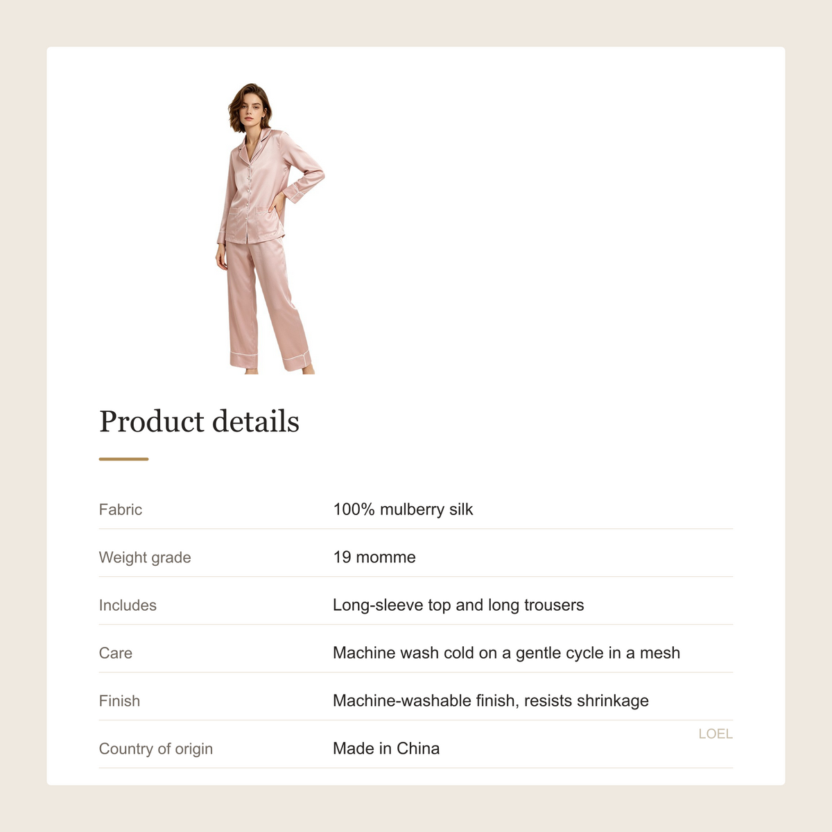 19 Momme 100% Mulberry Silk Pajama Set for Women - Machine Washable Long Sleeve Loungewear - product details