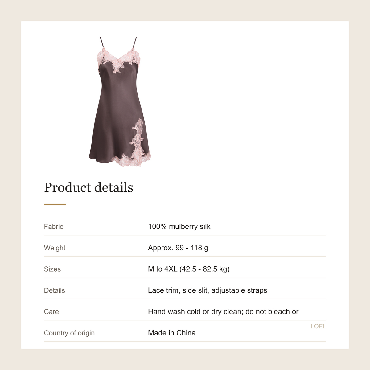 100% Mulberry Silk Slip Nightgown for Women - Lace-Hem Mini Slip with Side Slit, M to 4XL - product details